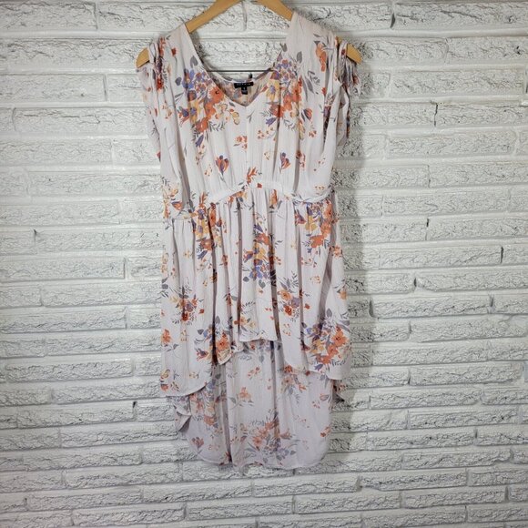 Torrid Womens Dress 1 1X Tied Cold Shoulder Orange Floral High Low FLO112E - Picture 1 of 13